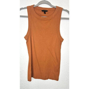 Banana Republic Womens Fitted‎ Tank Top Medium Orange Ribbed Knit Stretch Basic